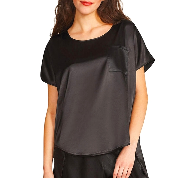 🔴SALE! BB Dakota Black Satin Pocket Sleep Tee - Picture 1 of 8